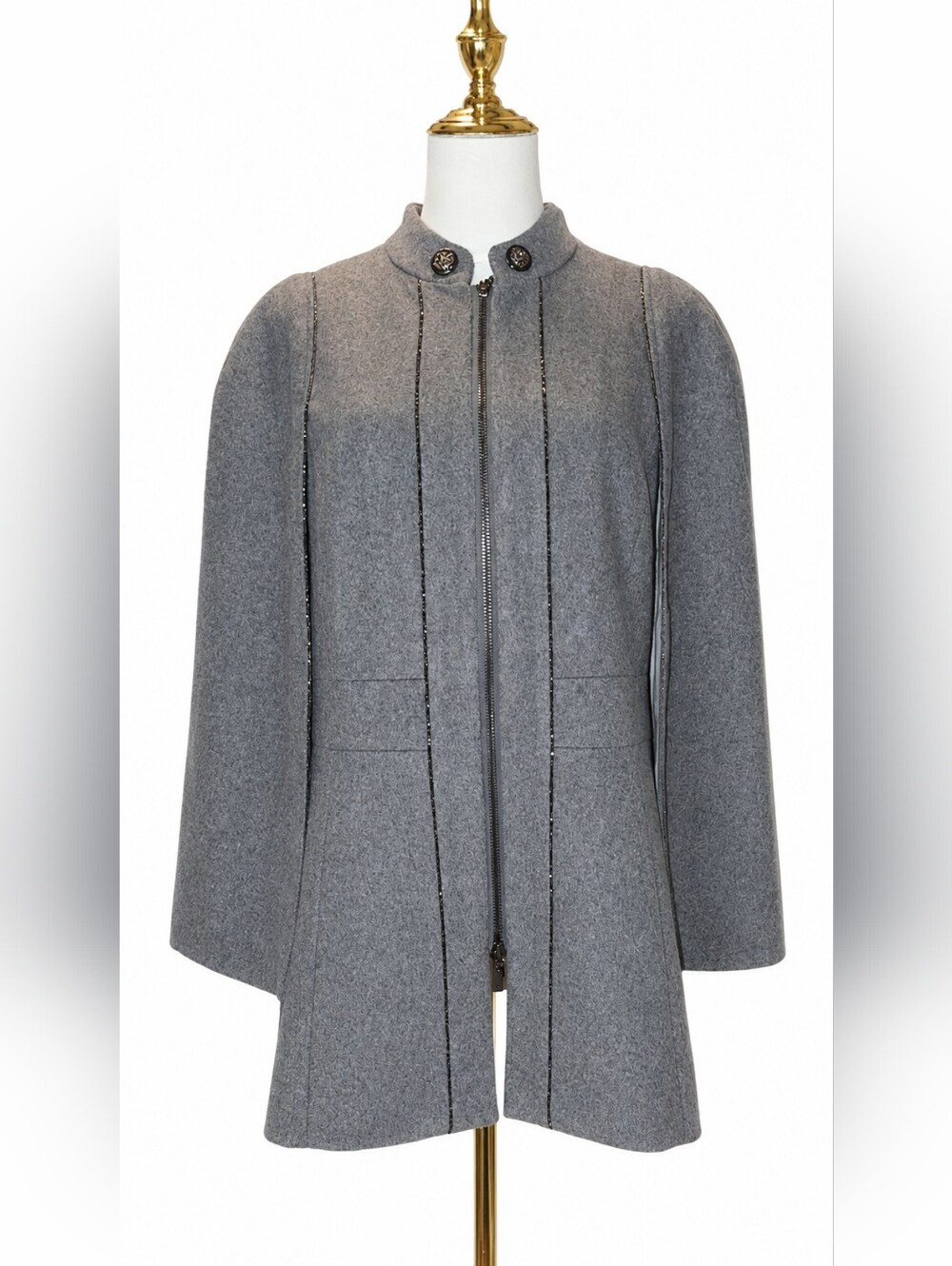 NWT White House Black Market Ball Chain Cape Coat – Smoked Pearl – Size M